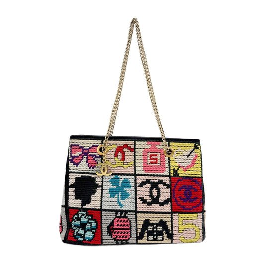 Precious Symbols Needlepoint Multicolor Wool Shoulder Bag