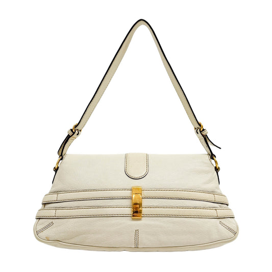 Horsebit Off White Leather Shoulder Bag