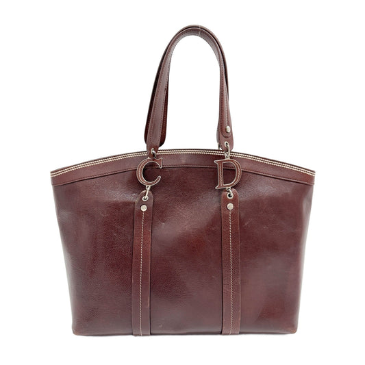 Butterfly Embroidered Brown Leather Shoulder Tote Bag