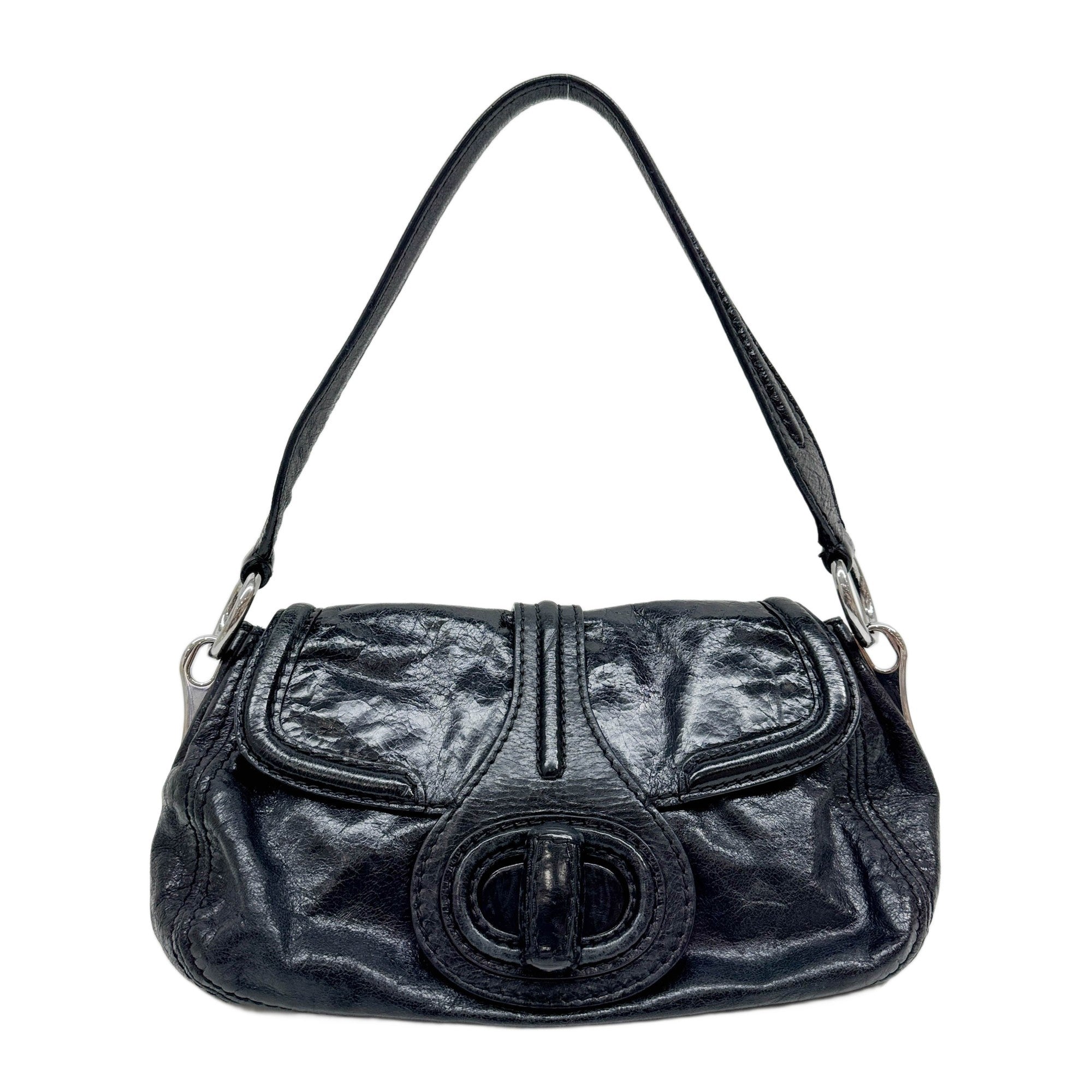 Vitello Shine Vernice Black Leather Shoulder Bag