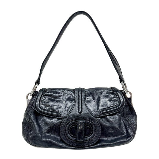 Vitello Shine Vernice Black Leather Shoulder Bag