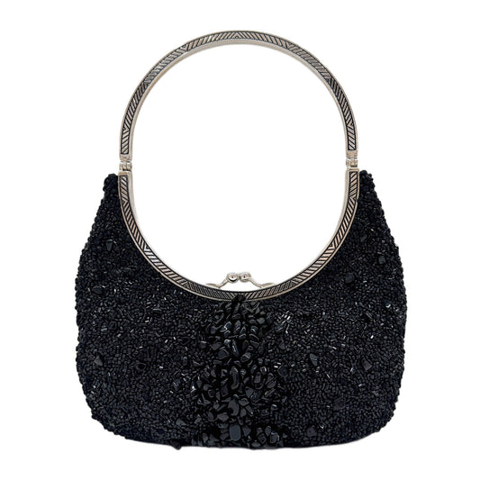 Black Beads with Silver Metal Handle Bag