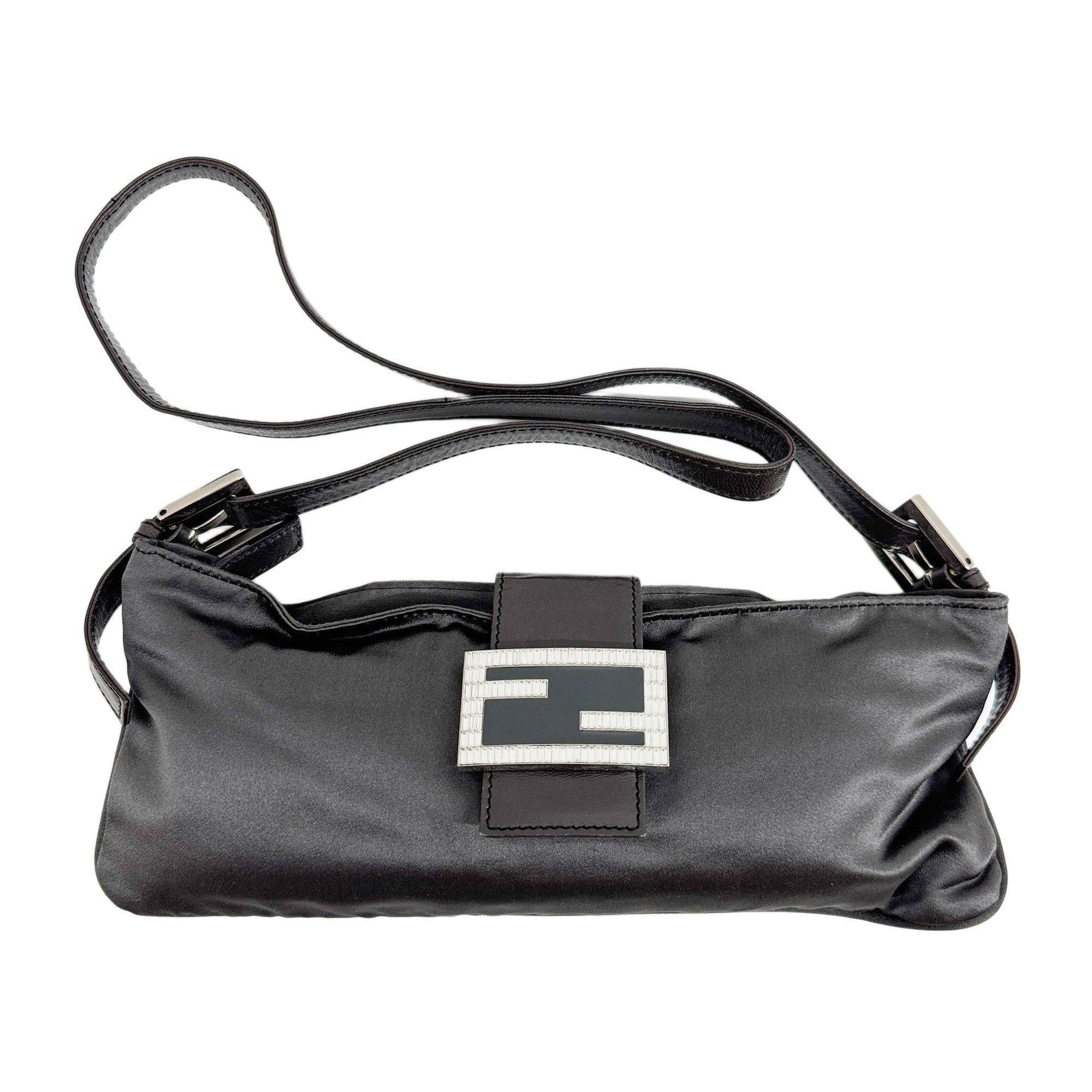 Rhinestone Buckle Gray Satin Shoulder Bag