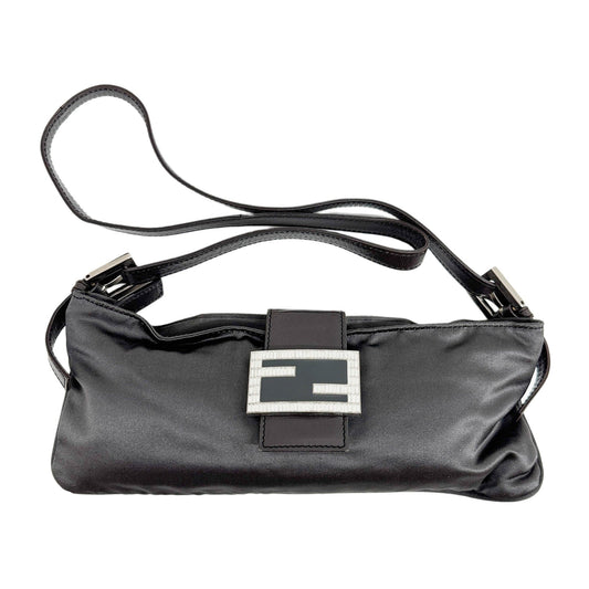 Rhinestone Buckle Gray Satin Shoulder Bag