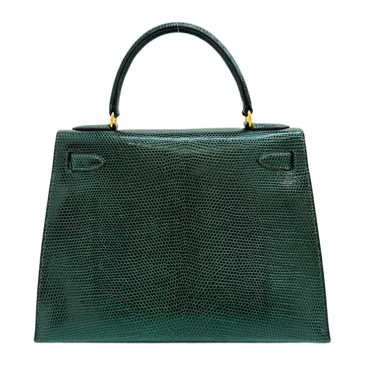 Kelly 28 Green Lizard Embossed Leather Two Way Bag