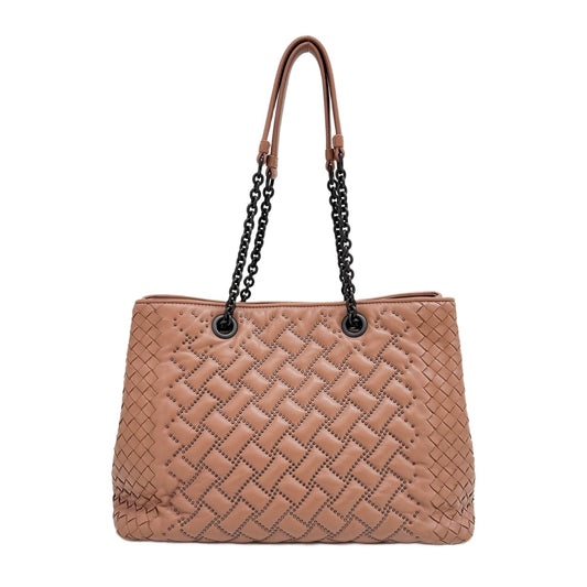 Intrecciato Studded Terracota Red Leather Shoulder Bag