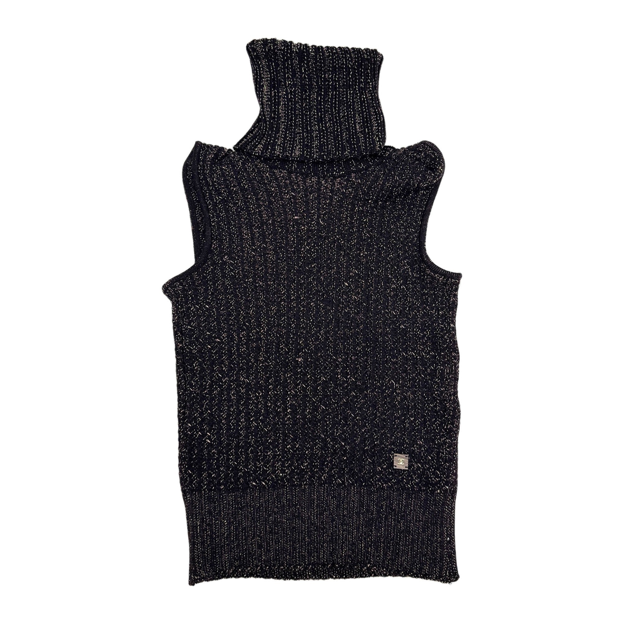 Size 42 EU Black and Bronze Lamé Sleeveless Turtleneck Knit