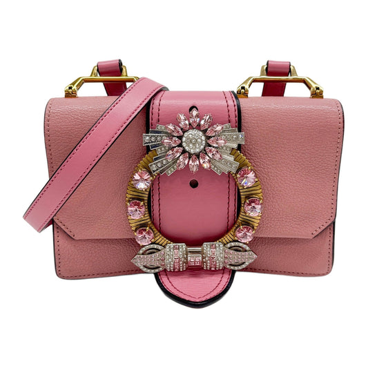 Miu Lady Crystal Embellished Pink Leather Shoulder Bag