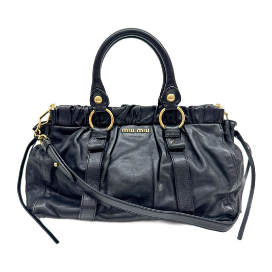Mini Vitello Black Leather Two Way Bag