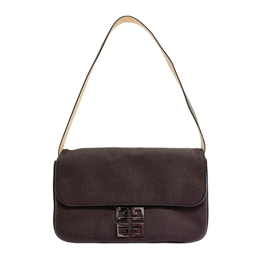 Vintage 4G Blue Suede Interior Brown Canvas Shoulder Bag