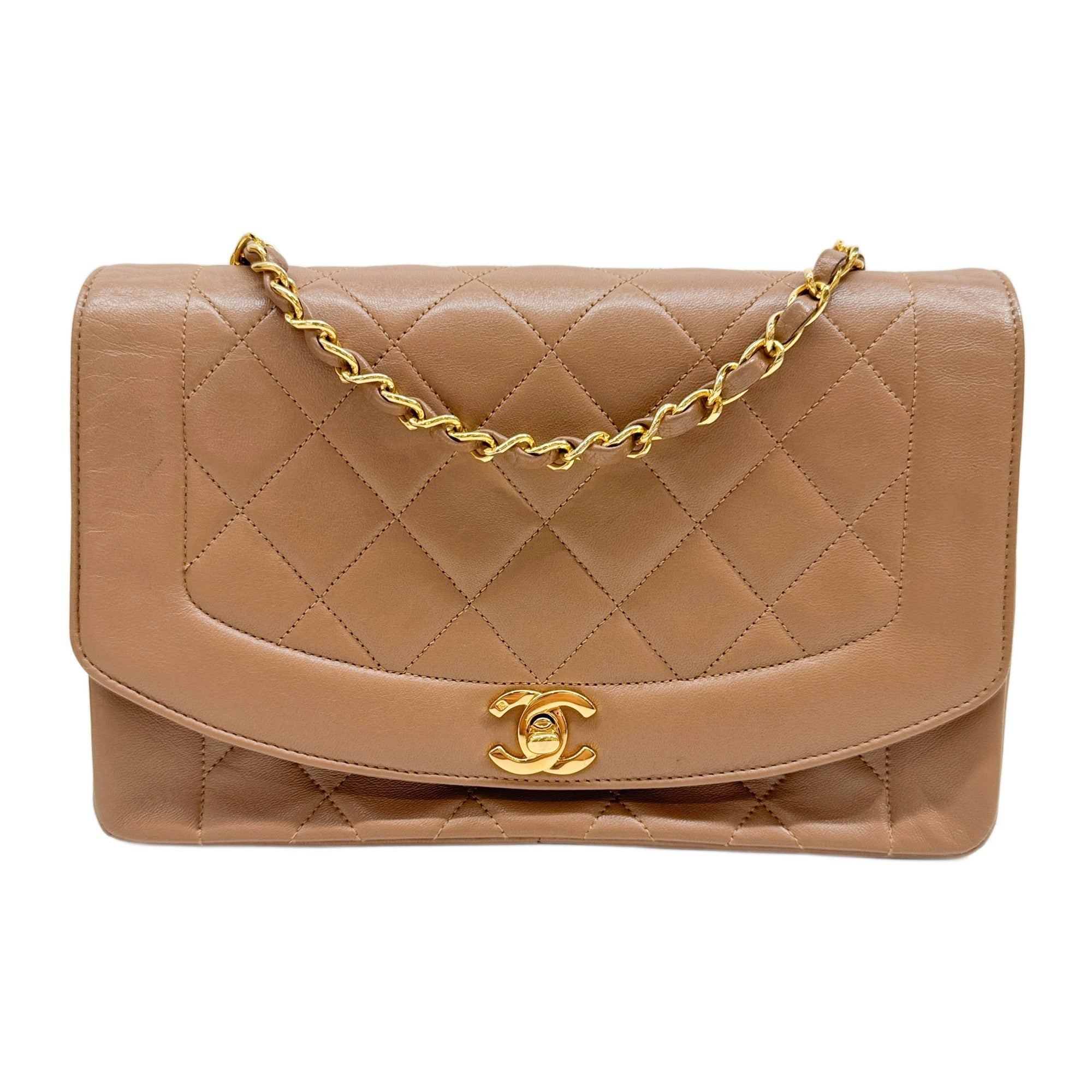 Diana 1989-1991 Matelasse Brown Leather Shoulder Bag