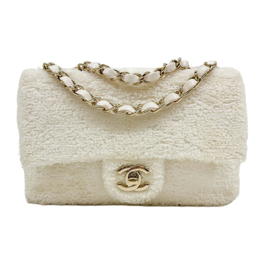 Mini Classic Flap 2019 White Sequin Shoulder Bag