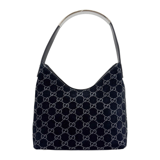 Black GG Suede Hobo Shoulder Bag