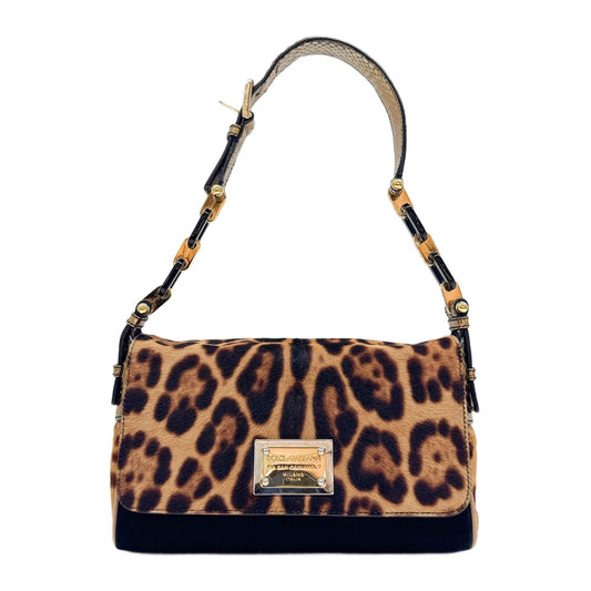 Black Suede & Leopard Print Pony Hair Shoulder Bag