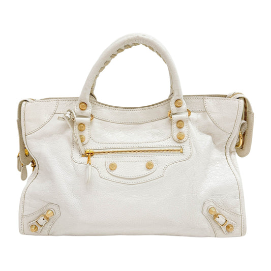 The City Eggshell White Leather Two Way Bag