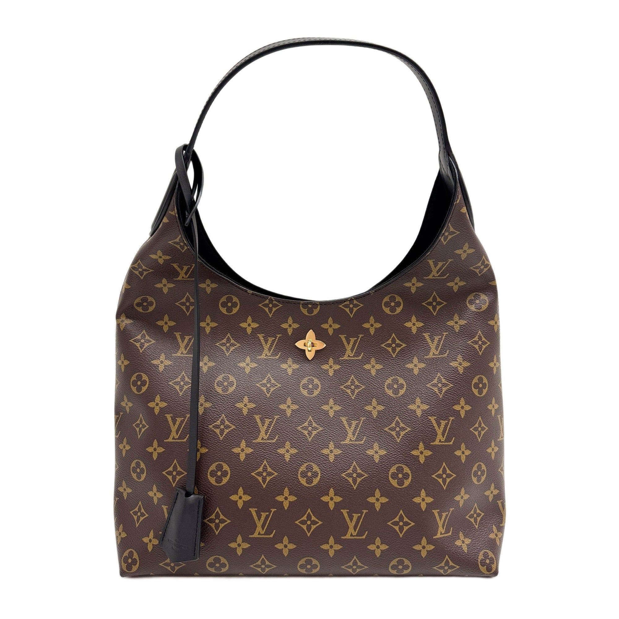 Flower Hobo Brown Monogram Canvas Shoulder Bag