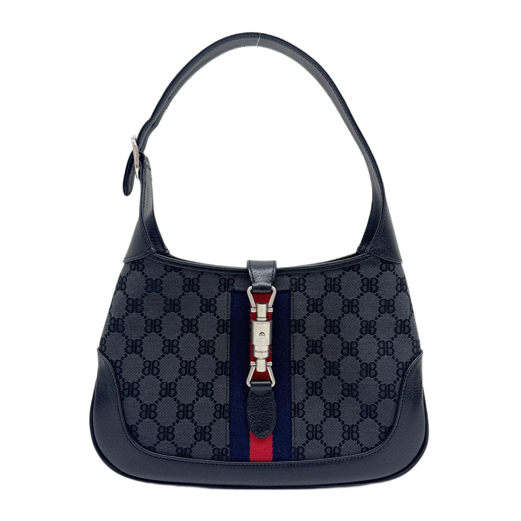 Gucci x Balenciaga Jackie 1961 Ophidia Black BB Canvas Shoulder Bag