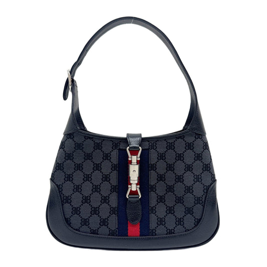 Gucci x Balenciaga Jackie 1961 Ophidia Black BB Canvas Shoulder Bag