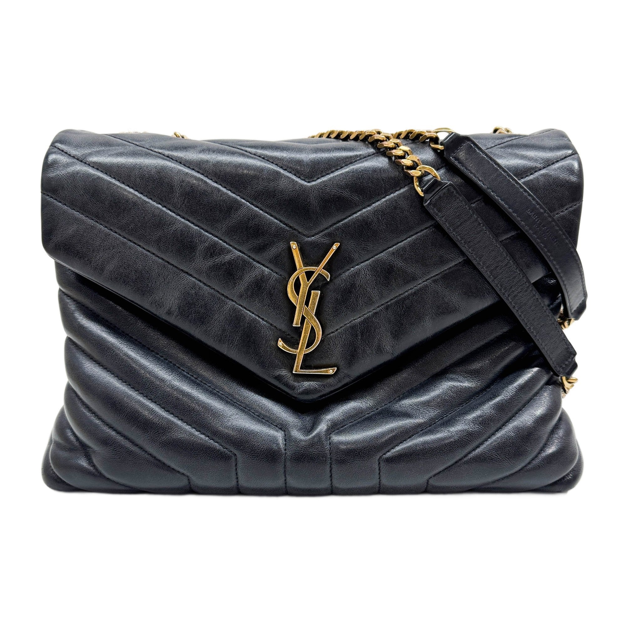 Loulou Black Leather with Gold Chain Shoulder Bag