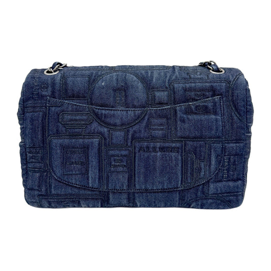 Perfume Bottle Embroidered Denim Jumbo Flap Bag Ruthenium Hardware Bag