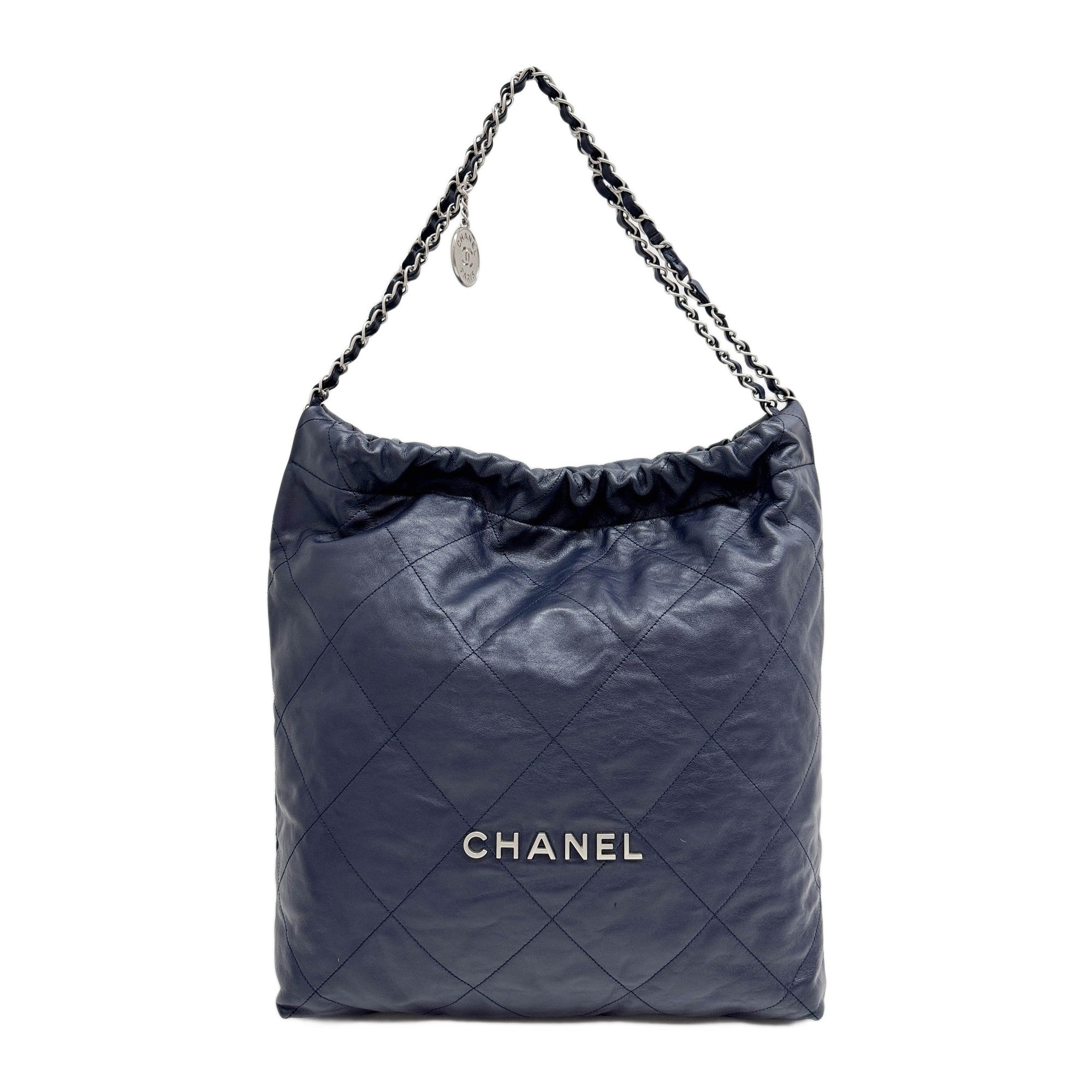 Chanel 22 2021-2026 Matelasse Navy Blue Leather Shoulder Bag