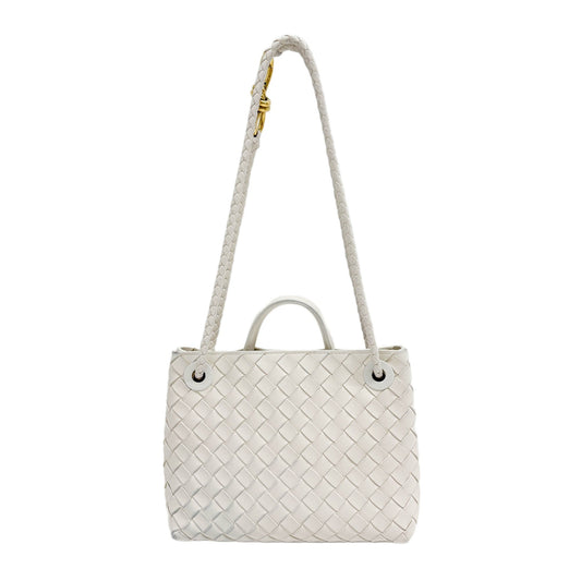 Small Andy Amo Intrecciato Off White Leather Two Way Bag