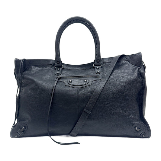 The City Travel Black Leather Two Way Bag
