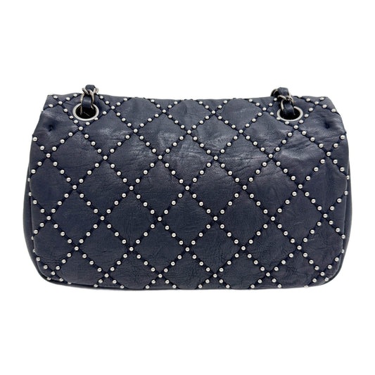 Classic Single Flap in Navy Matelasse Leather with Silver Studs and Chain Bag