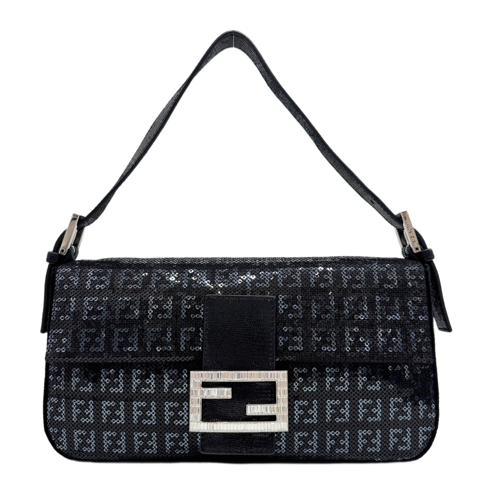 Baguette Zucchino in Black Sequin Shoulder Bag