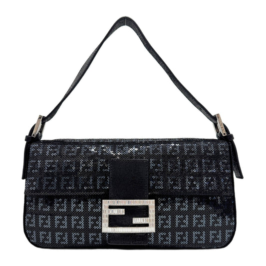 Baguette Zucchino in Black Sequin Shoulder Bag