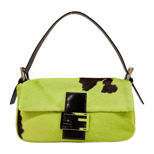 Baguette Green Cow Print Pony Hair Shoulder Bag