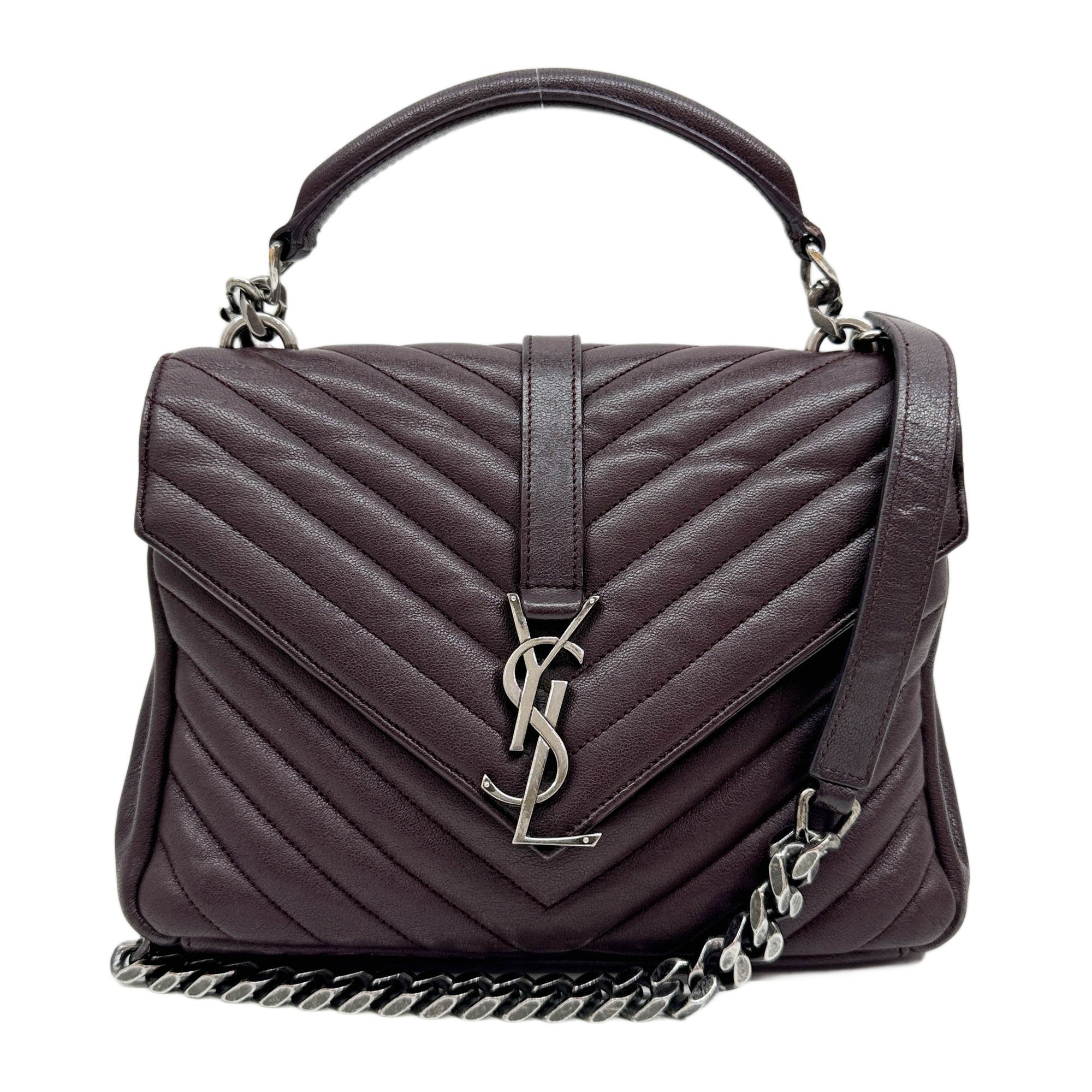 College Dark Burgundy Leather with Chain Handle Bag