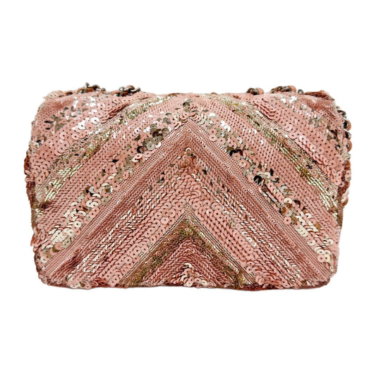 Single Flap Pink Sequin Chevron Double Chain Bag