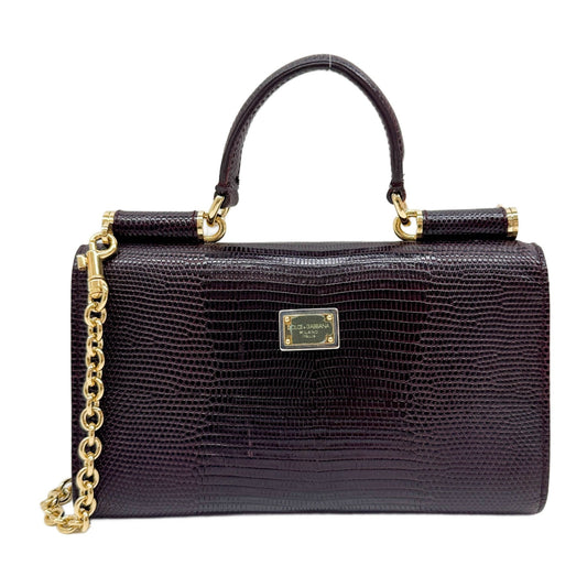 Sicily Von Bag in Red Wine Lizard Leather with Embroidery Details