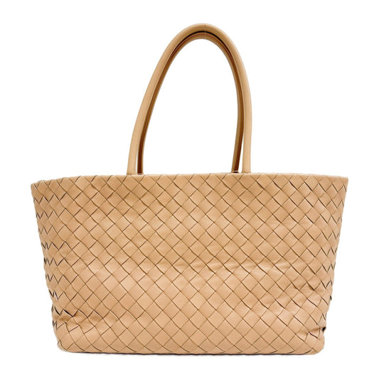 Intrecciato Beige Leather Tote Shoulder Bag