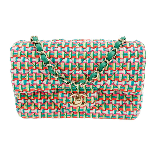 Mini Classic Flap 2015-2016 Matelasse Neon Multicolor Tweed Shoulder Bag