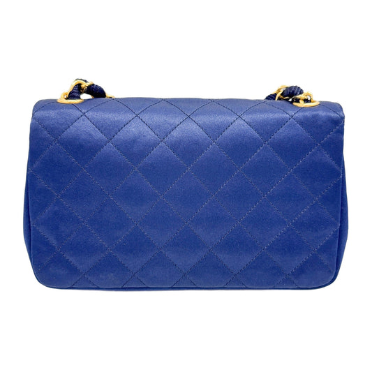 Mini Classic Flap 1986 Gold Hardware Blue Satin Shoulder Bag