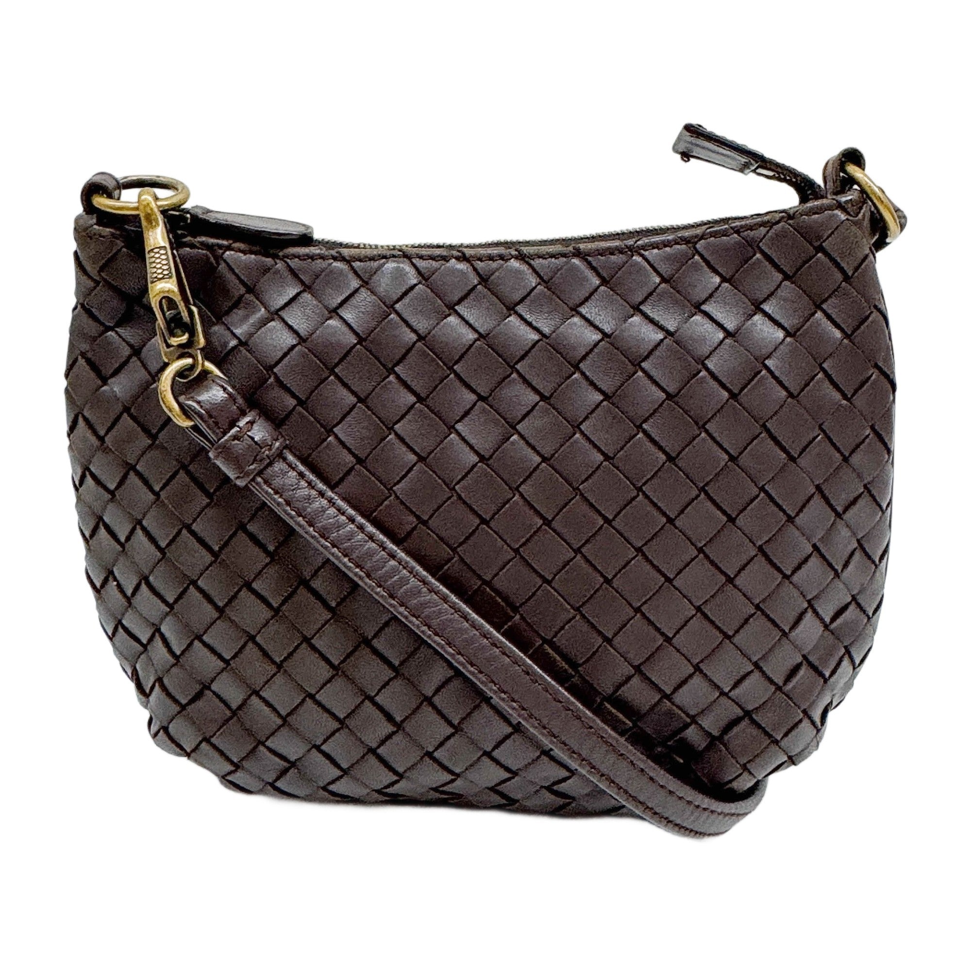Brown Intrecciato Leather Shoulder Bag