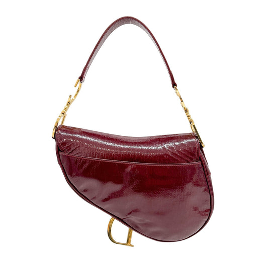 Saddle Red Trotter Patent Leather Shoulder Bag