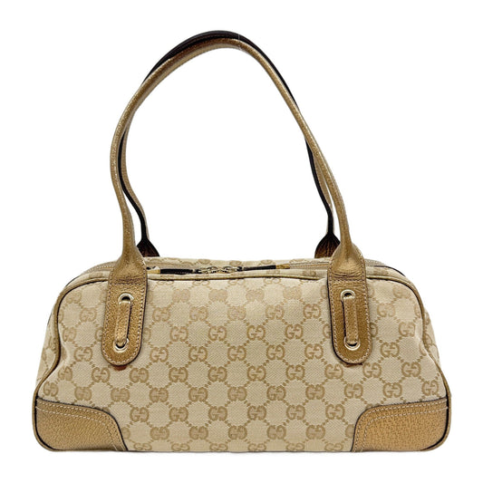 Princy Boston Gold Trim and Beige GG Canvas Shoulder Bag