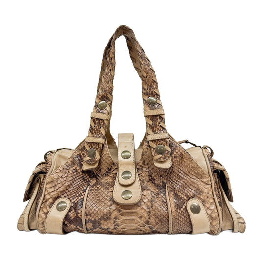 Silverado Brown Python Embossed Leather Shoulder Bag