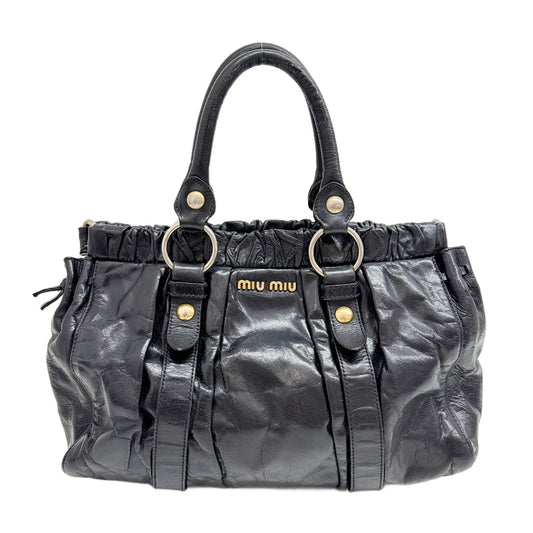 Mini Vitello Black Leather Shoulder Bag