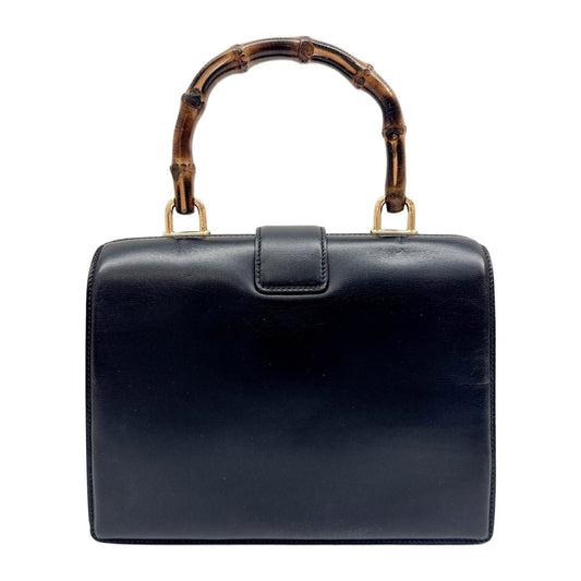 Bamboo Black Leather Hand Bag
