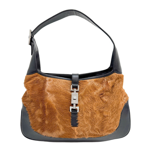 Jackie Black Trim and Brown Pony Hair Shoulder Bag