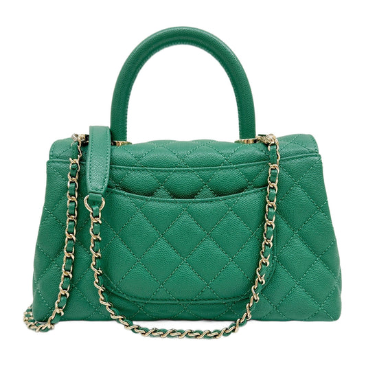Coco Top Handle 2021-2026 Green Leather Two Way Bag