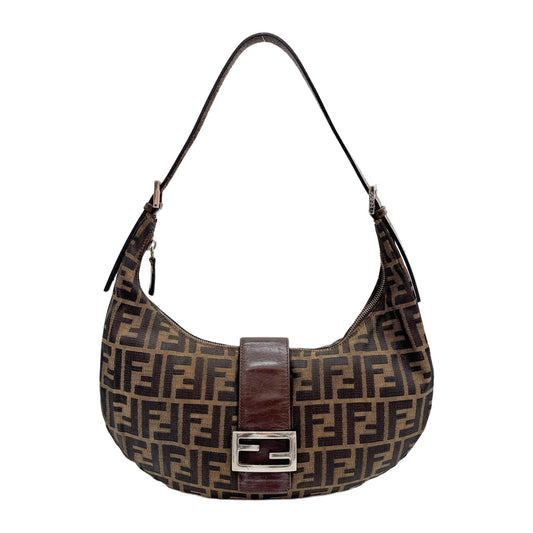 Croissant Brown Zucca Print Canvas Shoulder Bag