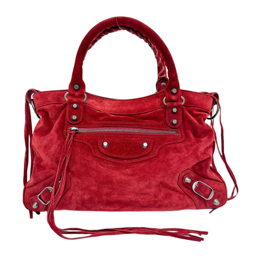 The First Ruby Red Suede Two Way Bag