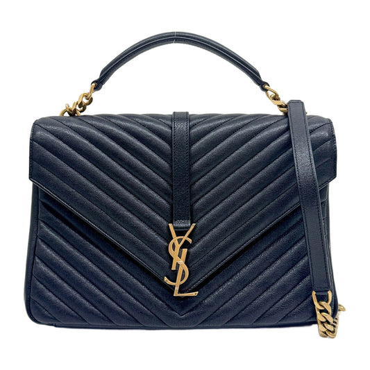 Large College Black Chevron Quilted Leather Two Way Bag