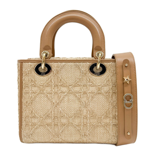 Lady Dior Beige Raffia and Leather Two Way Bag