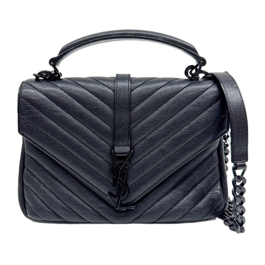 College Black Leather Two Way Bag